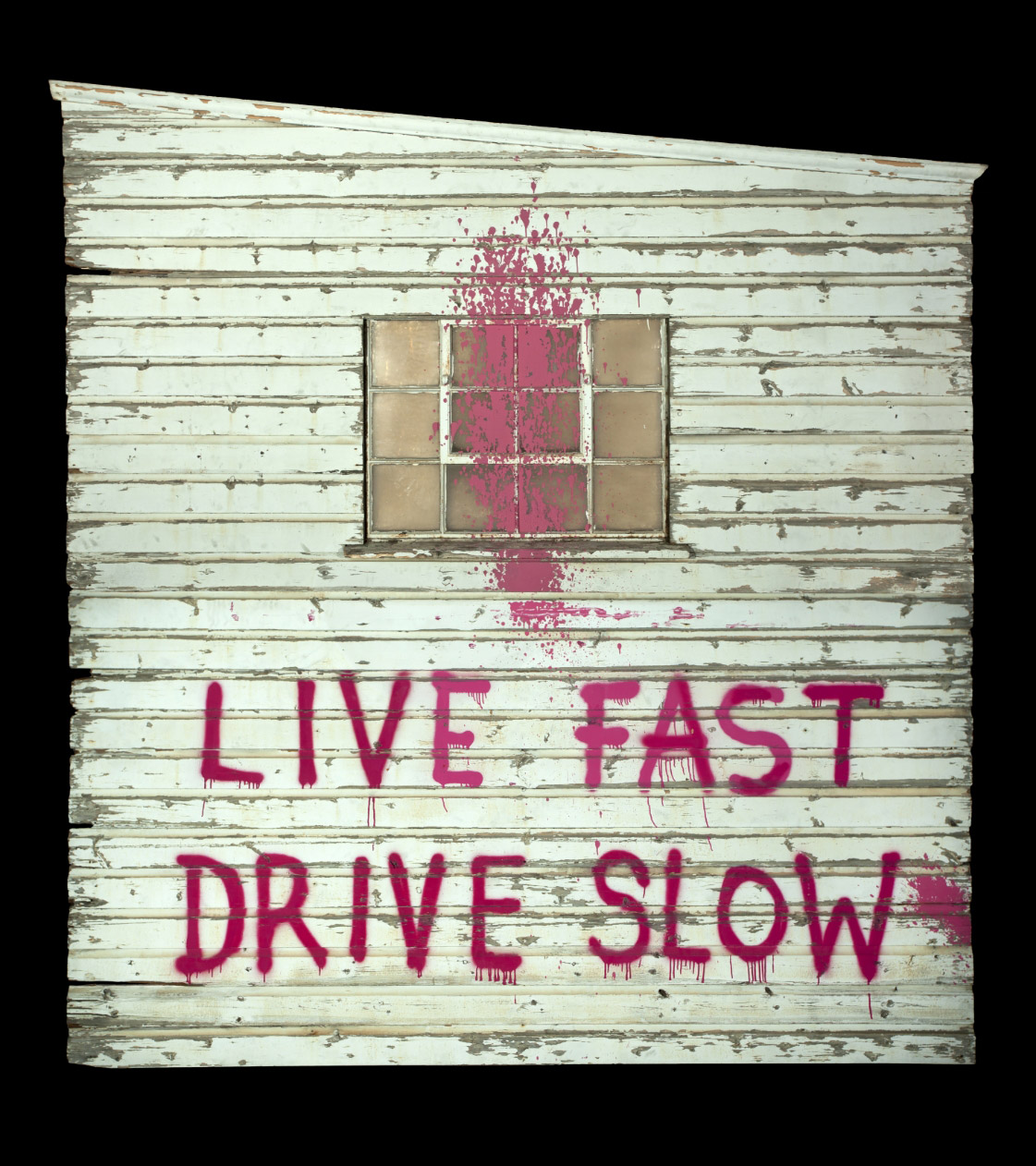 Image of Banksy's 'Live' section of the 'Highwayman' at Great Western Studios, London
